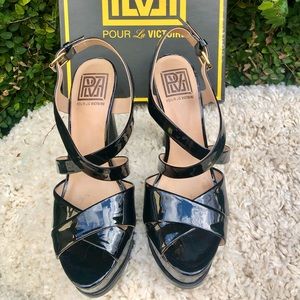 Pour la Victoire Platform Sandals Soft Black Patent Style: Hiro 7M